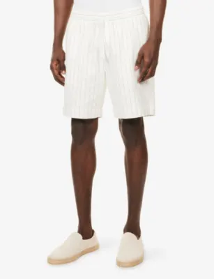 CHE Franklin Striped Cotton and Linen-Blend Shorts detail 3
