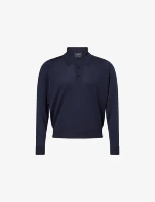 JOHN SMEDLEY X Bill Nighy Long-Sleeve Merino Wool Polo Shirt - Rewilding Green/mi detail 3