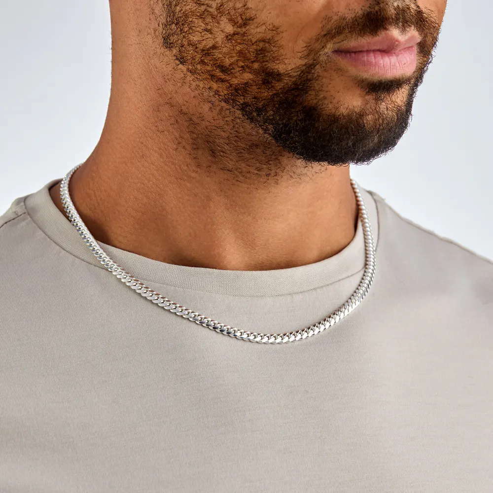 For Him Sterling Silver Cuban Chain Necklace detail 2