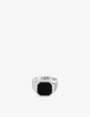 NINETWOFIVE Naim Sterling-Silver And Onyx Signet Ring - S