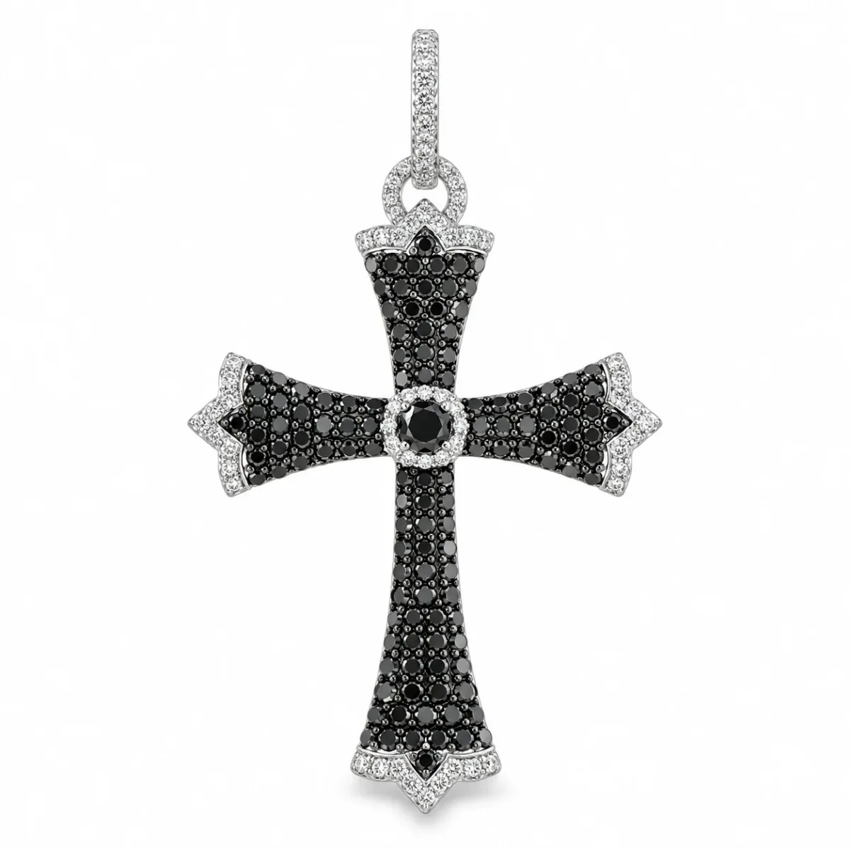 RINA - For Him FACTORY Black and White Diamond Cross Crucifix 40928 in White Gold – Pendant