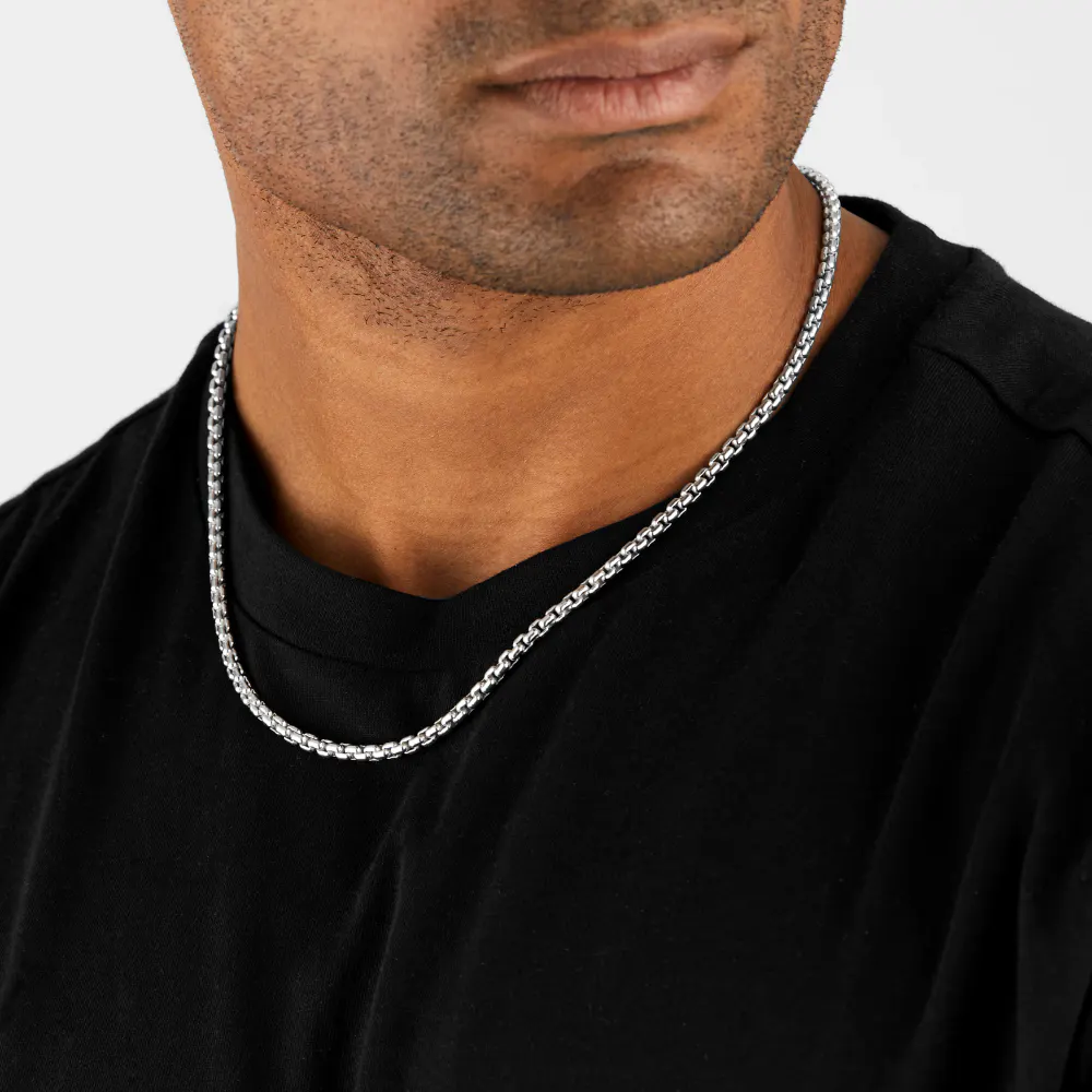 For Him Silver Mens Box Belcher Necklace detail 2