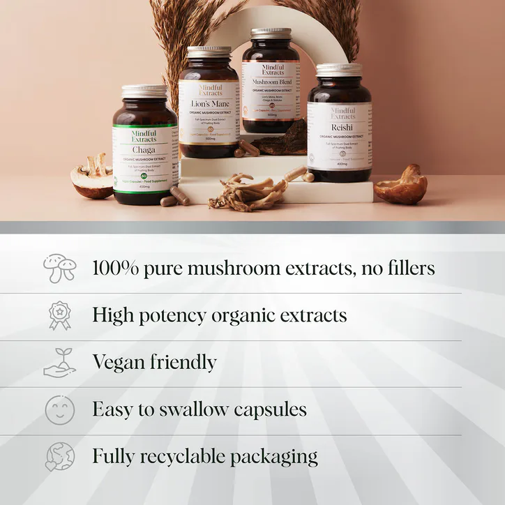 Mindful Extracts Organic Reishi Mushroom 60 Vegan Capsules detail 3
