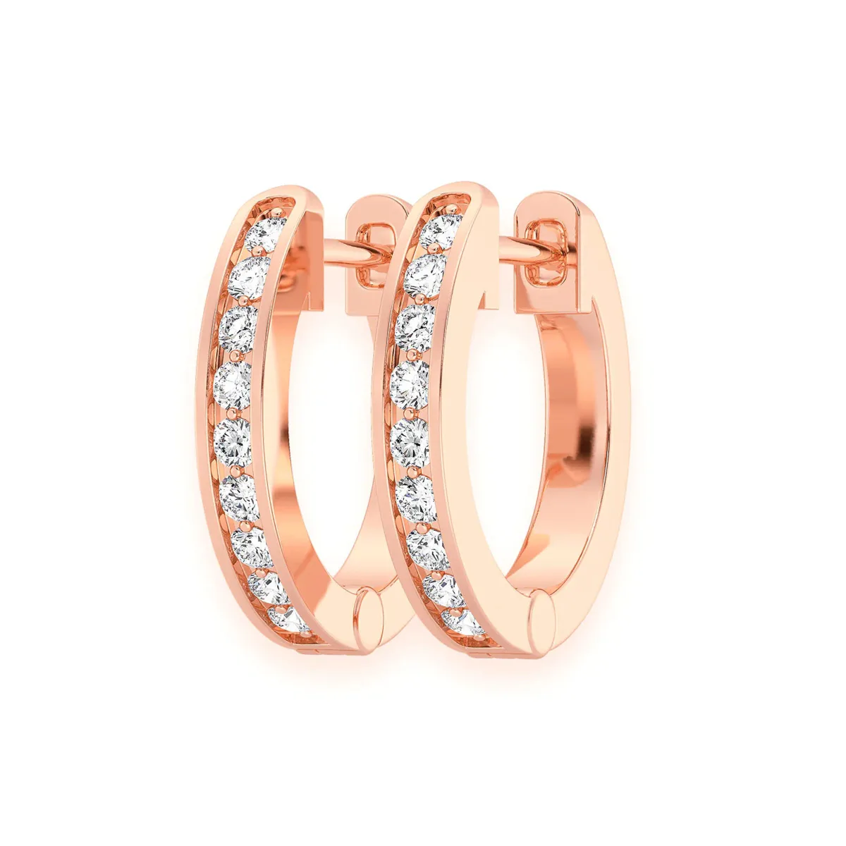 For Him One Row Diamond Huggies in 0.10ctw / Rose Gold / Natural Diamond – Earring
