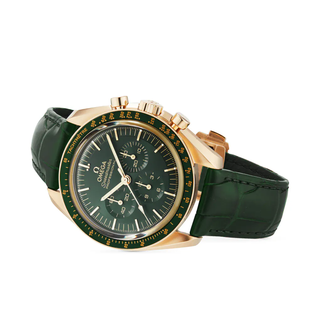 Omega Speedmaster Moonwatch Professional Co-Axial Master Chronometer Chronograph 42mm Mens Watch Green Moonshine Gold detail 3