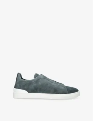 ZEGNA Tripe-Stitch Suede Low-Top Trainers - EUR 46 / 12 UK MEN in DENIM – Mens | Trainers | Lace up trainers