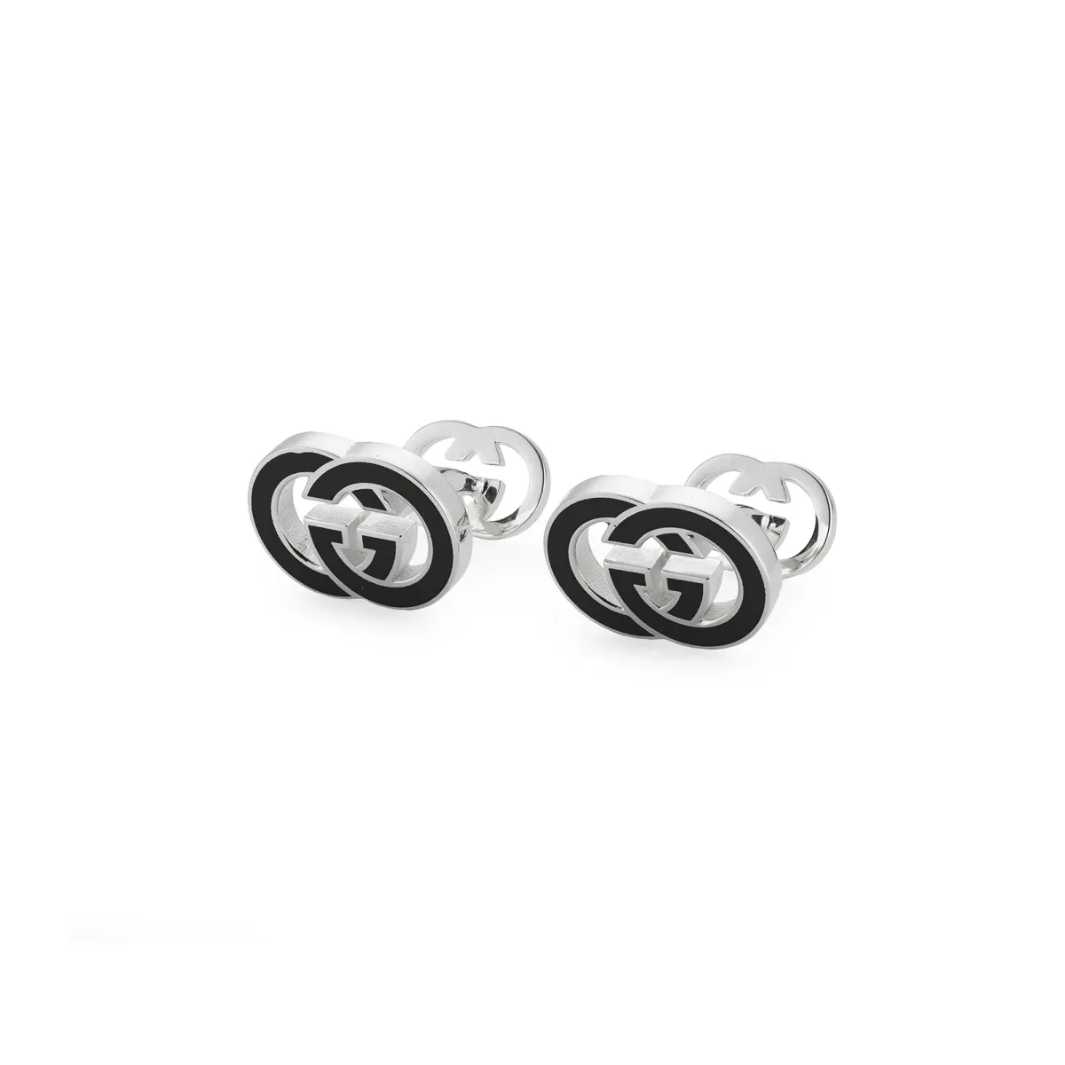 Gucci Interlocking Sterling Silver & Black Cufflinks