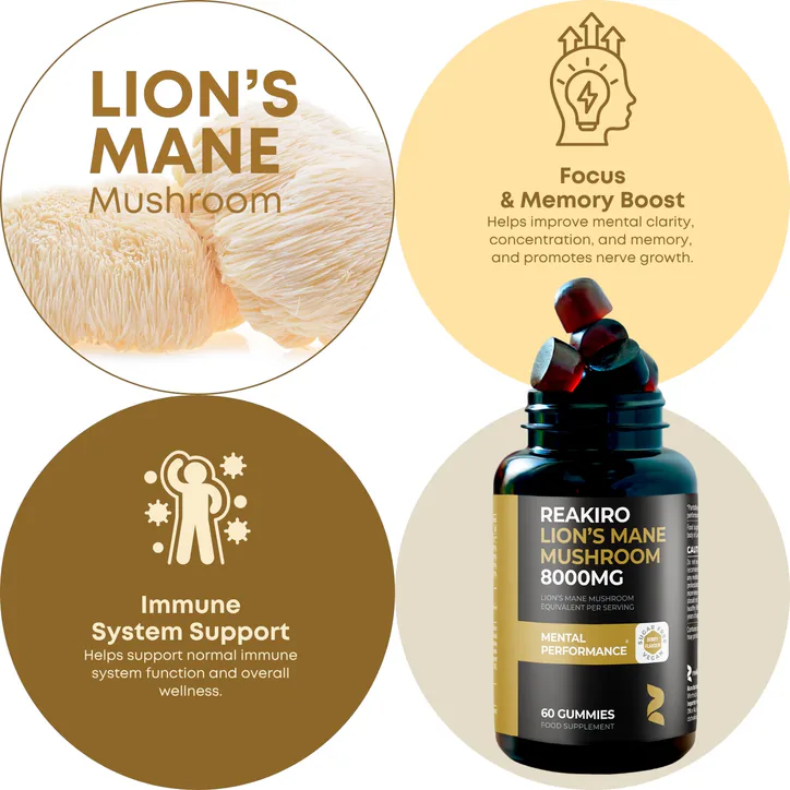 Reakiro Lion's Mane Mushroom Berry 8000 mg 60 Gummies, additional product view 2