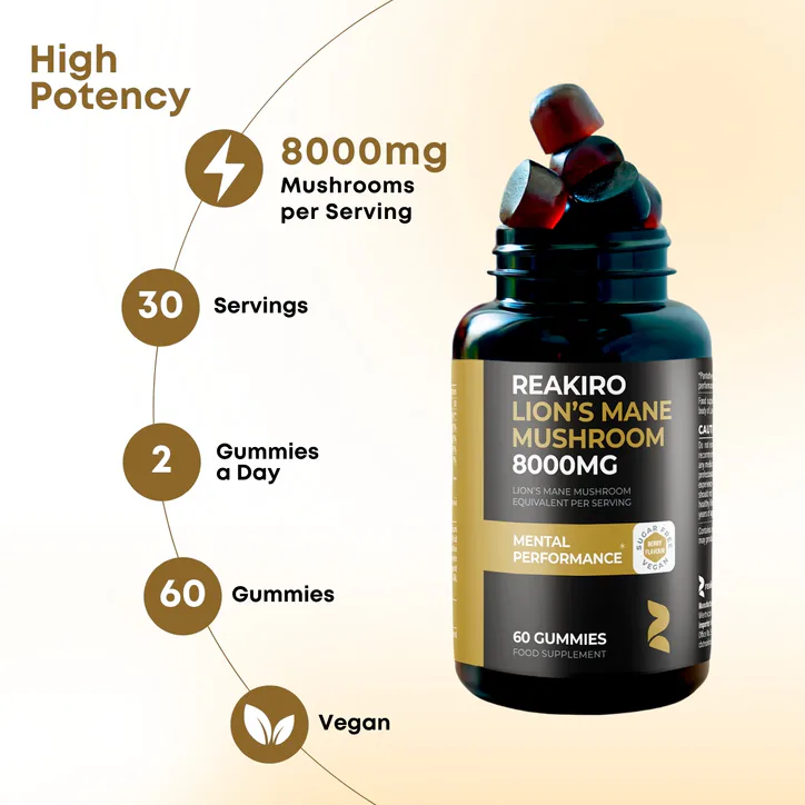 Reakiro Lion's Mane Mushroom Berry 8000 mg 60 Gummies, additional product view 3