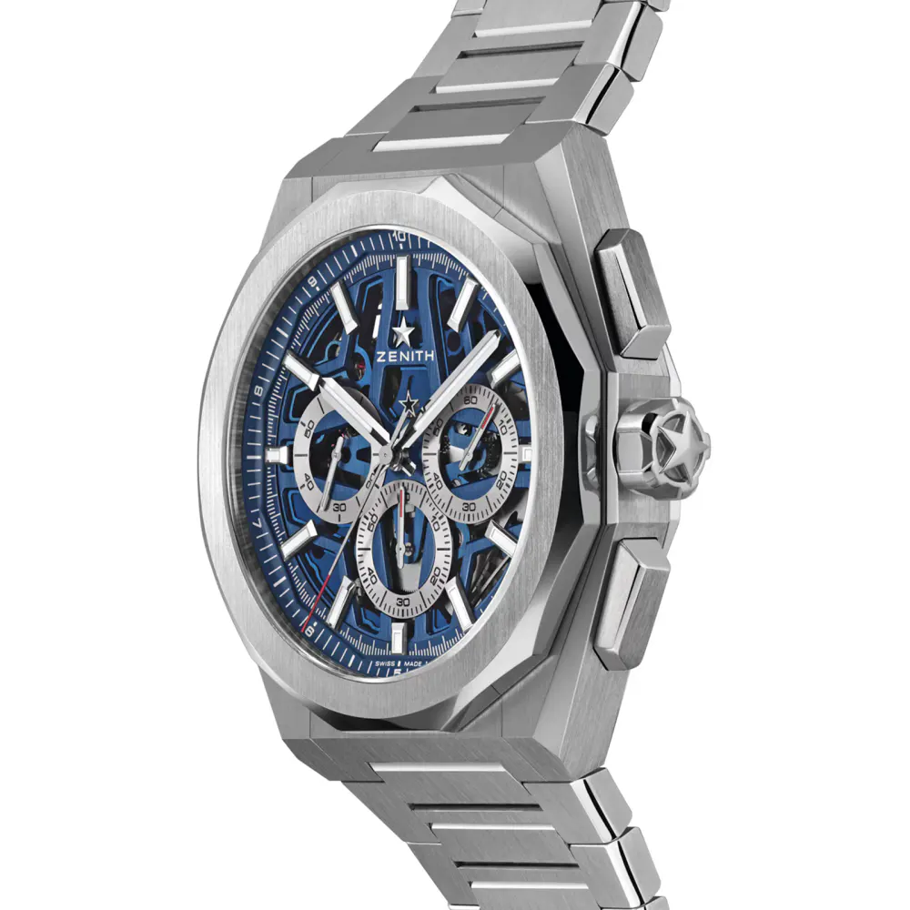Zenith Defy Skyline Chronograph Skeleton 42mm Mens Watch Blue Interchangeable Strap detail 2