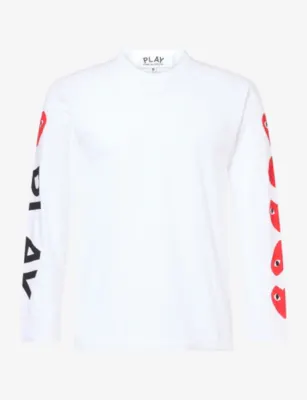 COMME DES GARCONS PLAY Heart-Graphic Print Long-Sleeve Cotton T-Shirt