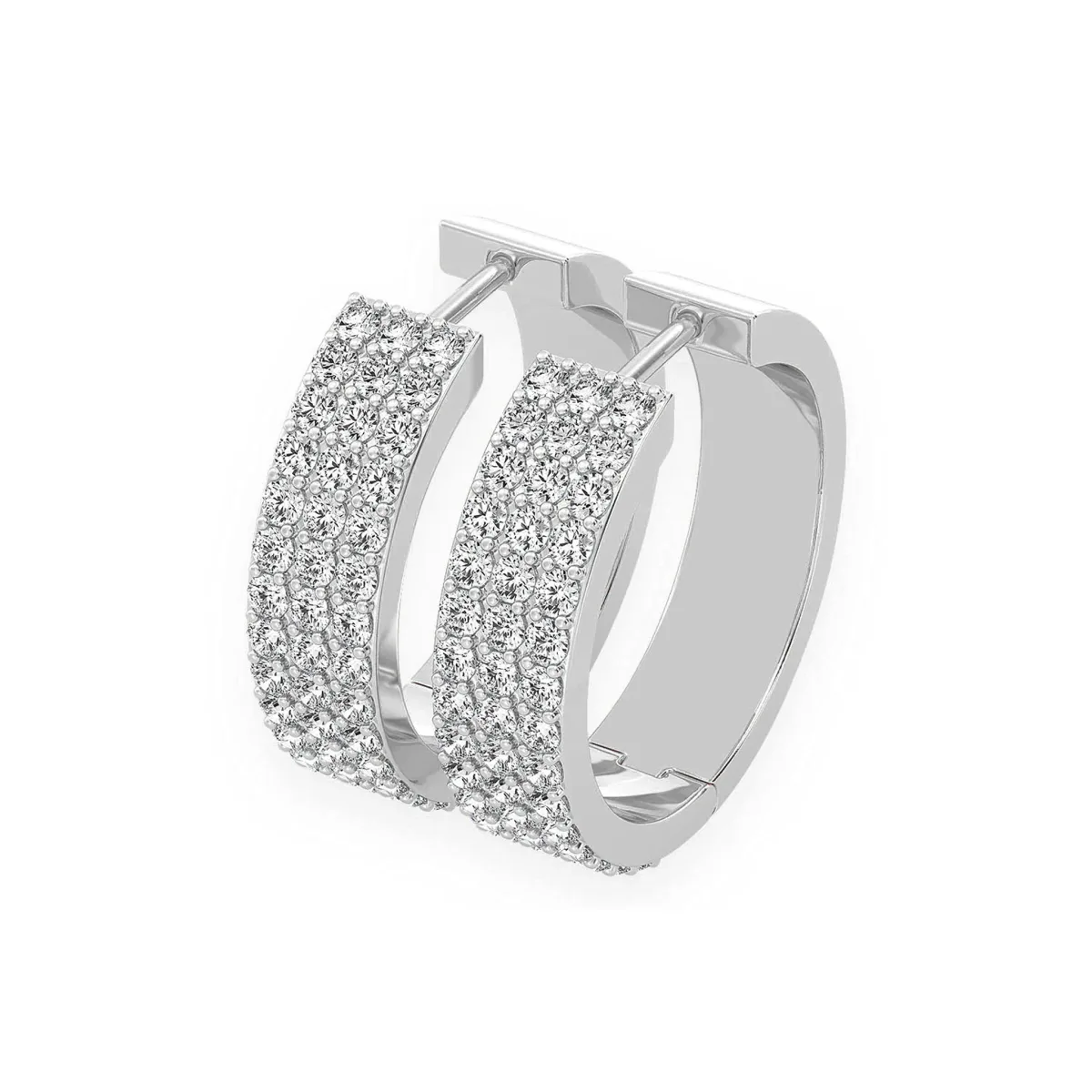 For Him Three Row Diamond Hoops in 1.75ctw / White Gold / Natural Diamond – Earring