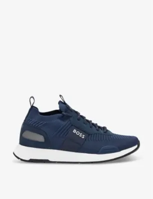 BOSS Logo-embossed mesh and suede low-top trainers - EUR 44 / 10 UK MEN