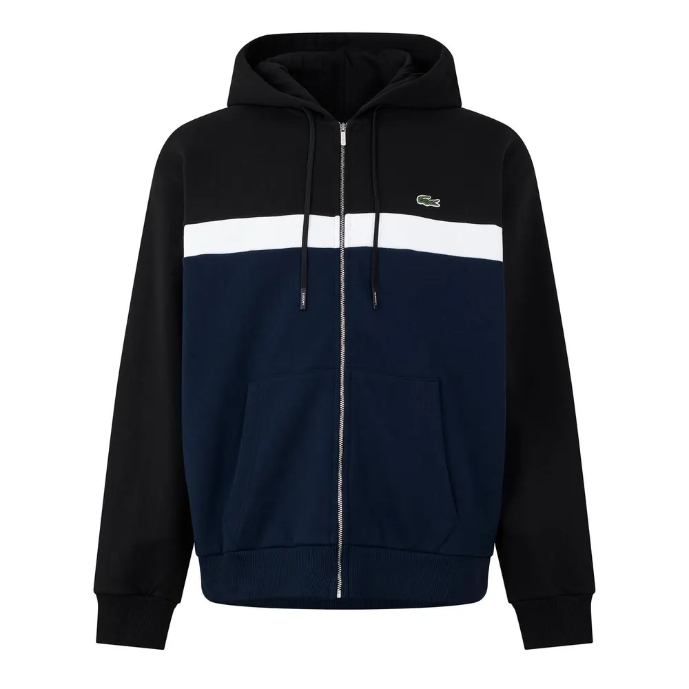 Lacoste Men's Colour-Block Cotton Long-Sleeve Full-Zip Fleece Top