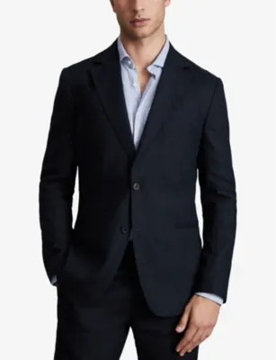 REISS Kin slim-fit single-breasted linen blazer detail 3