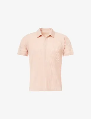 HOMME PLISSE ISSEY MIYAKE Basics Pleated Knitted Shirt - Natural Wine Red in Natural Wine Red – Mens | Tops & t-shirts | Polo shirts | Short sleeve