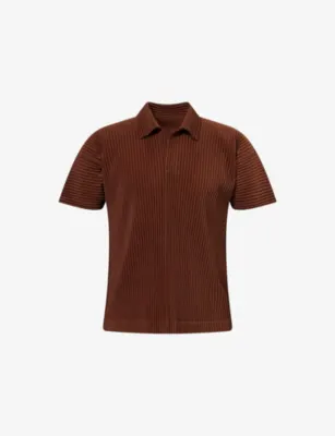 HOMME PLISSE ISSEY MIYAKE Basics Pleated Knitted Shirt - Natural Wine Red in Anchor Brown – Mens | Tops & t-shirts | Polo shirts | Short sleeve