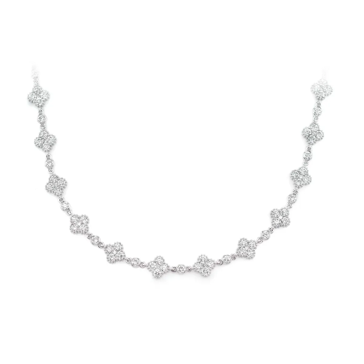 For Him Clover Diamond Milgrain Link Station Necklace in White Gold / 18" / Natural Diamond – Necklace