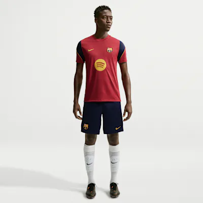 Nike F.C. Barcelona Strike Men's Nike Dri-FIT Football Knit Shorts - Blackened Blue/Noble Red/Mineral Yellow