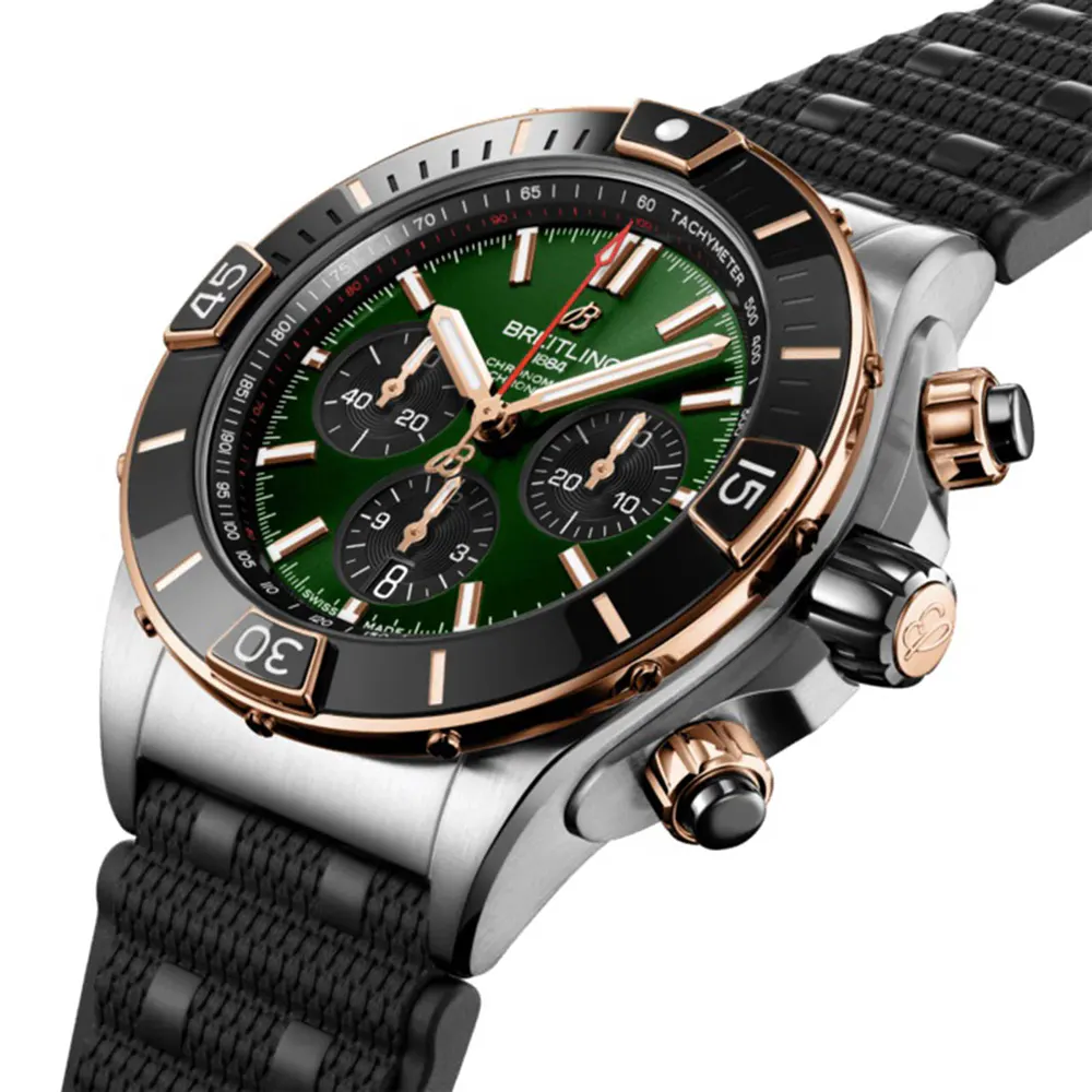Breitling Super Chronomat B01 44 Stainless Steel & 18k Red Gold Rubber Strap Watch detail 2