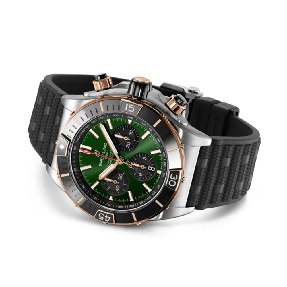 Breitling Super Chronomat B01 44 Stainless Steel & 18k Red Gold Rubber Strap Watch detail 3