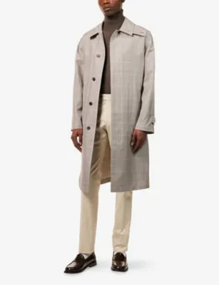 DUNHILL Prince of Wales Check-Pattern Cotton and Silk-Blend Coat in Brit Khaki, additional product view 2