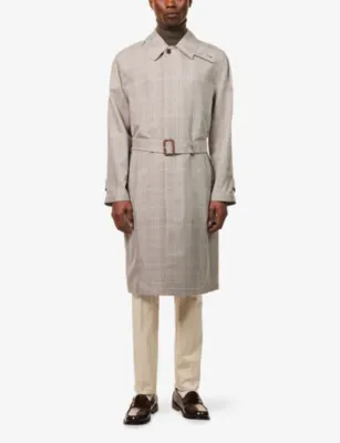 DUNHILL Prince of Wales Check-Pattern Cotton and Silk-Blend Coat in Brit Khaki, additional product view 3