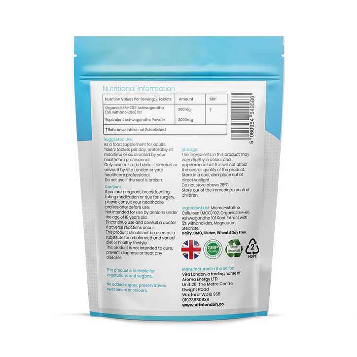 Vita London Ashwagandha KSM 66 High Strength Tablets 3000mg 120 Tablets detail 2