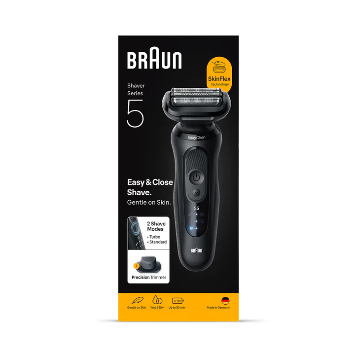 BRAUN Series 5 Electric Shaver, Up to 50 min, +1 Attachment, 52-N1200S, Black