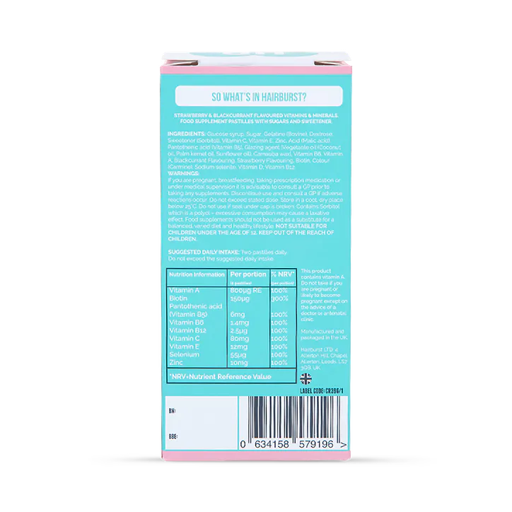 Hairburst Chewable Hair Vitamins 30 Day Supply 60 Pastilles, additional product view 2