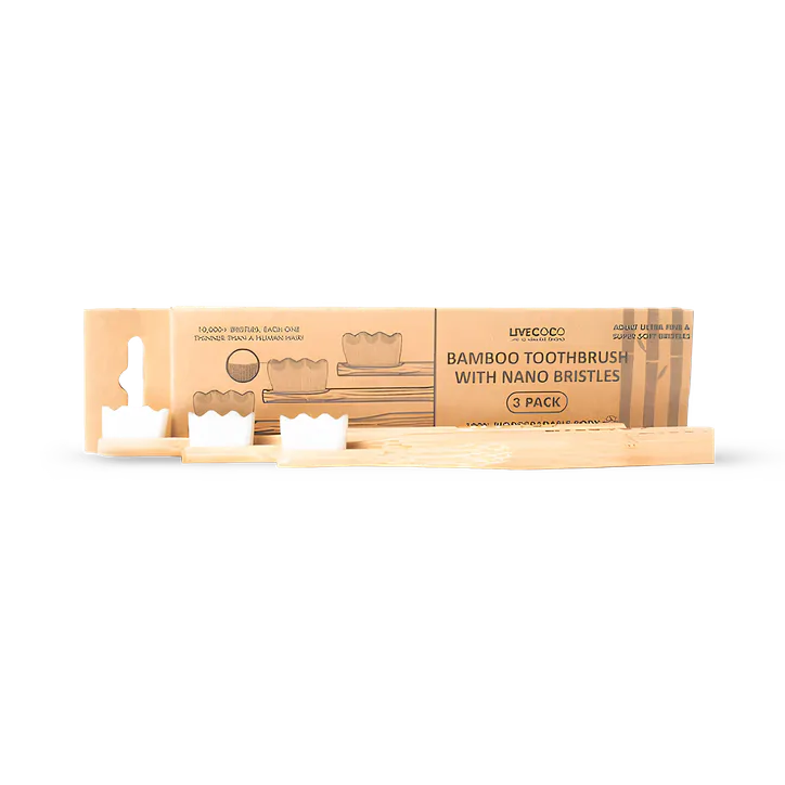 LiveCoco Bamboo Toothbrushes Nano Bristles - Super Soft Bristles - Adult 3Pack