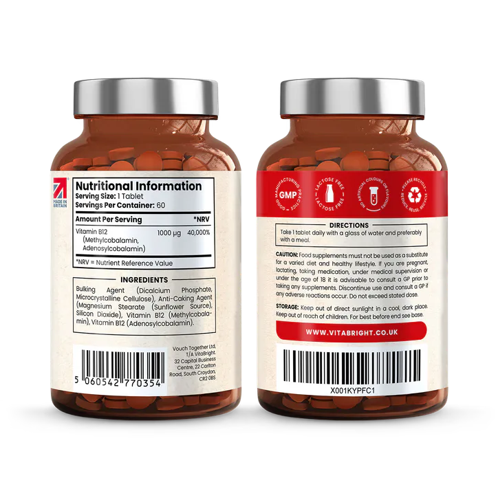VitaBright Methylated Vitamin B12 Tablets Dual Active - 1000mcg - 60 Tablets detail 2