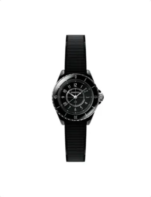 CHANEL J12 Black Ceramic and Rubber Strap Quartz Watch 28mm