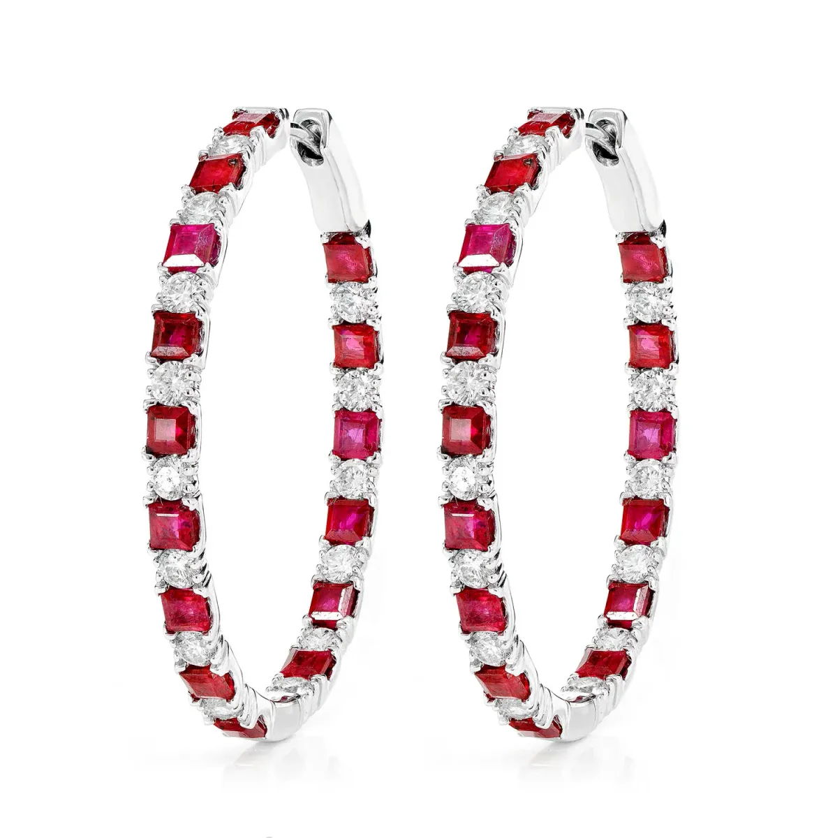 For Him Inside Outside Ruby and Diamond Oval Hoop Earrings in White Gold / Natural Diamond – Earring