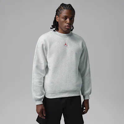 Jordan Brooklyn Men's Crew-Neck Sweatshirt - Neutral Grey/Heather/University Red