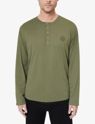 THE KOOPLES Brand-Embroidered Henley-Collar Cotton-Jersey T-Shirt detail 3