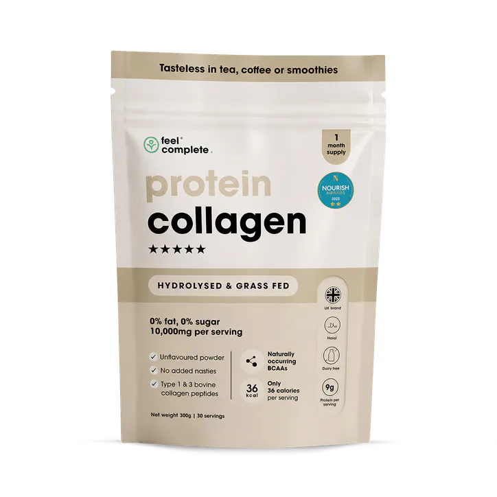 Feel Complete Protein Collagen Powder - Unflavoured Bovine Peptides 10,000mgs - 1 Month Supply 300g
