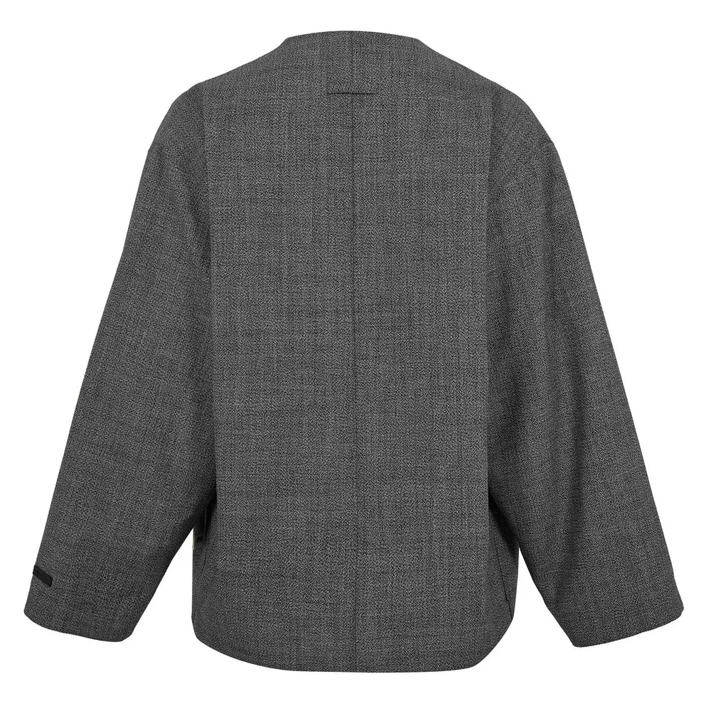 Fear Of God Mens Cropped Lapelless Jacket in Grey, additional product view 2