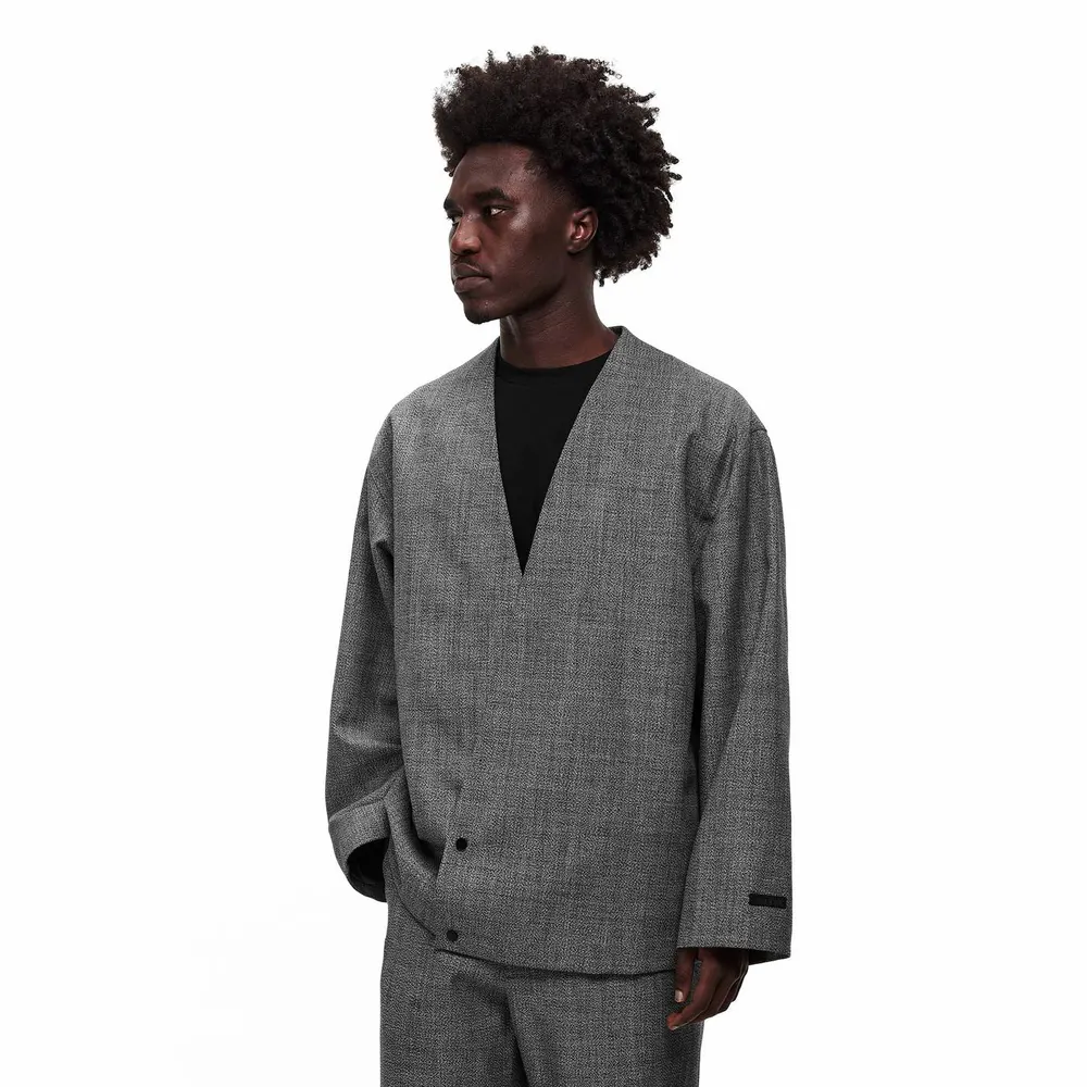 Fear Of God Mens Cropped Lapelless Jacket in Grey, additional product view 3