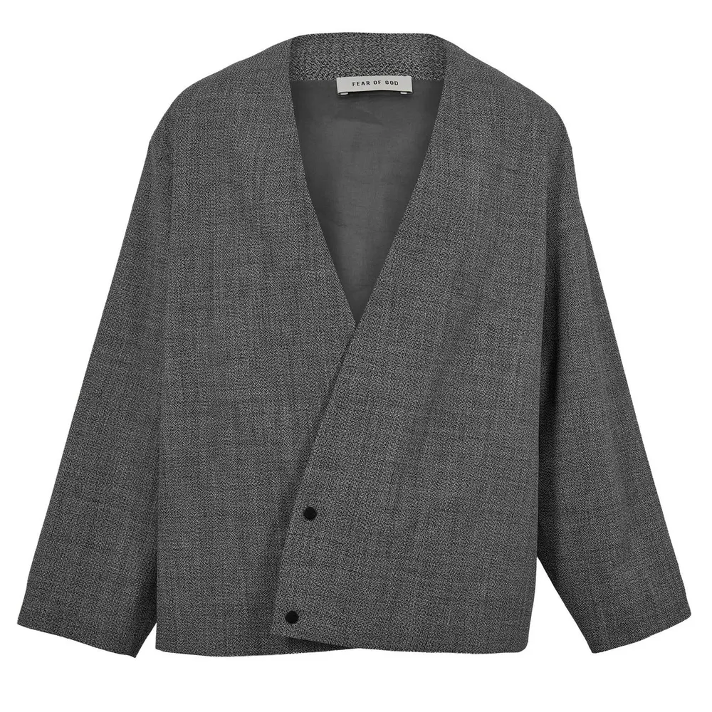 Fear Of God Mens Cropped Lapelless Jacket in Grey – Clothing