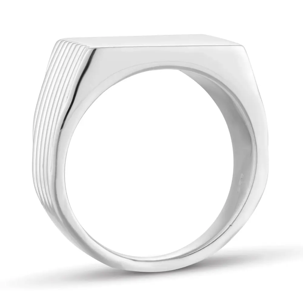 For Him Sterling Silver Ridged Square Signet Ring detail 3