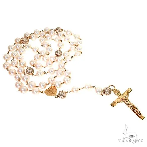 RINA - For Him CUSTOM Custom Made Pearl Diamond Rosary Chain 67621 in Rose Gold – Necklaces