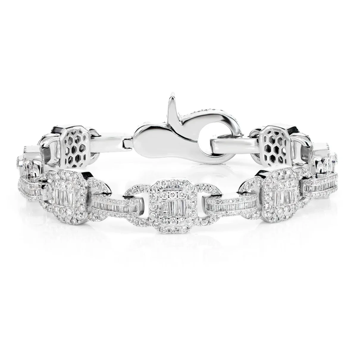 For Him Square Frame Baguette and Round Diamond Link Bracelet