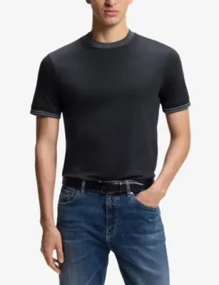 BOSS Contrast-Trim Crewneck Cotton-Jersey T-Shirt detail 3