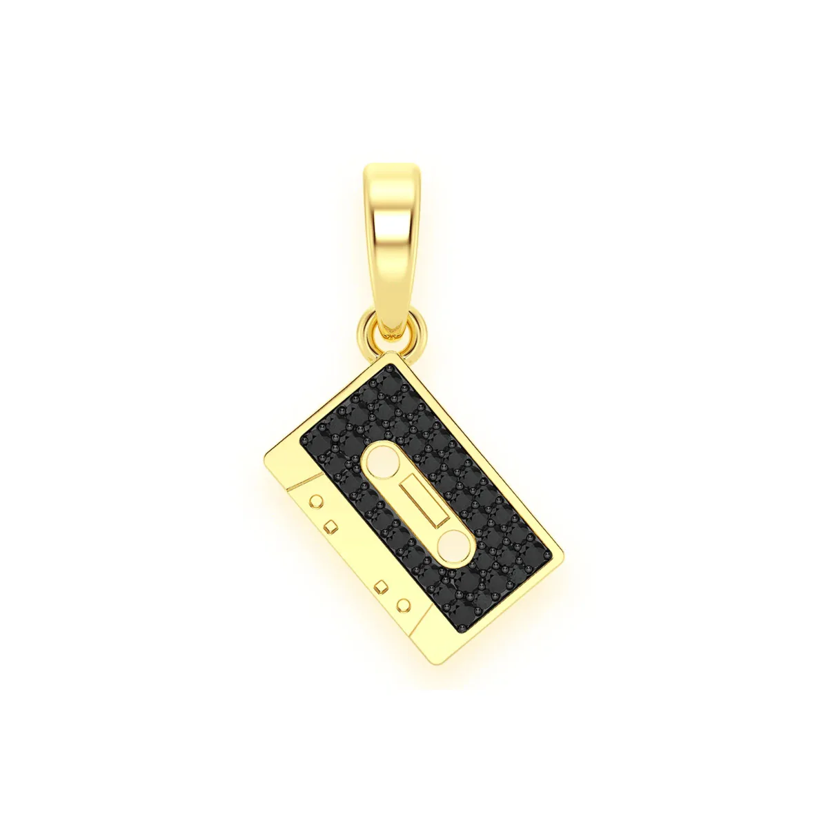 For Him Music Cassette Diamond Pendant in Black / Yellow Gold – Pendant