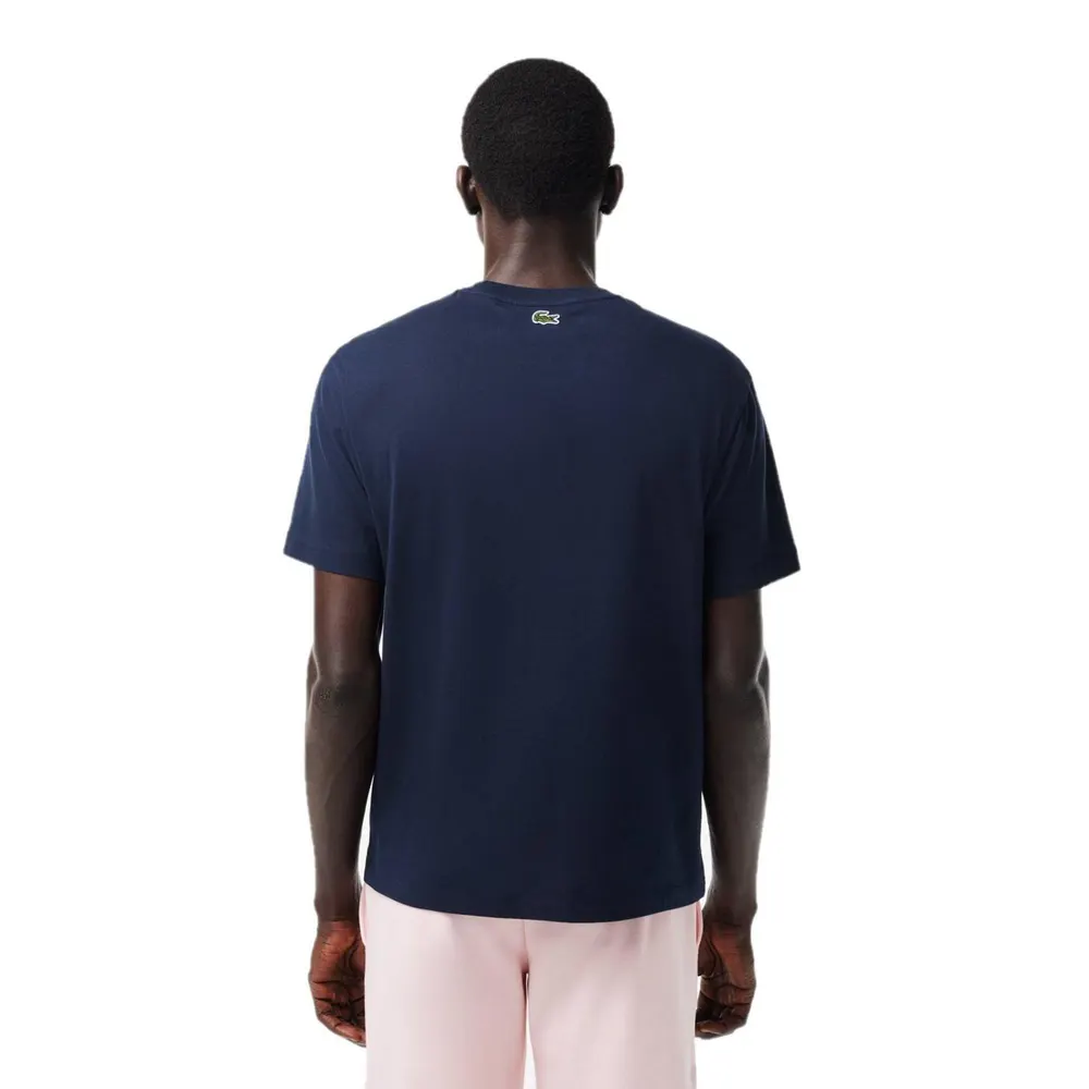 Lacoste Men's Pique T-Shirt in White/Navy Blue, additional product view 2