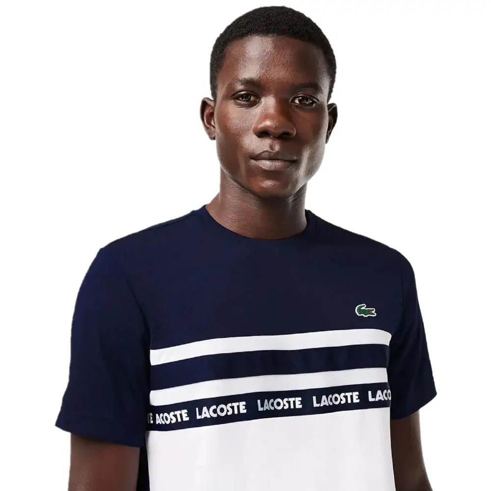 Lacoste Men's Pique T-Shirt in White/Navy Blue, additional product view 3