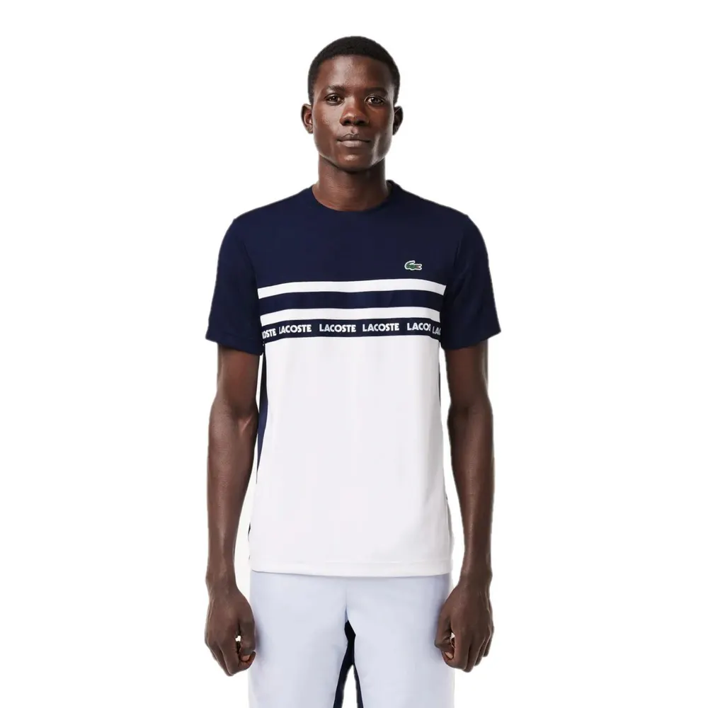 Lacoste Men's Pique T-Shirt in White/Navy Blue – Clothing
