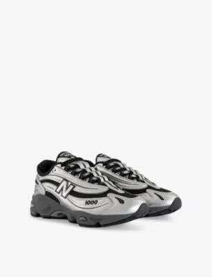 NEW BALANCE 1000 Metallic Mixed-Material Trainers - 11 in SILVER METALLIC GREEN, additional product view 3
