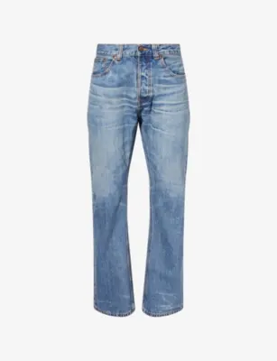 NUDIE JEANS Alf Silver Tracks Cotton Denim Jeans - 36/34 in Silver Tracks – Mens | Jeans | Straight Leg